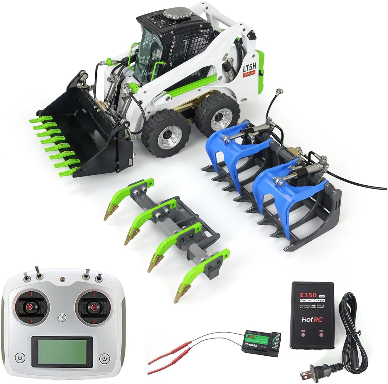 LESU 1/14 Metal RC Hydraulic Aoue-LT5 Skid-Steer Loader with remote control and attachments