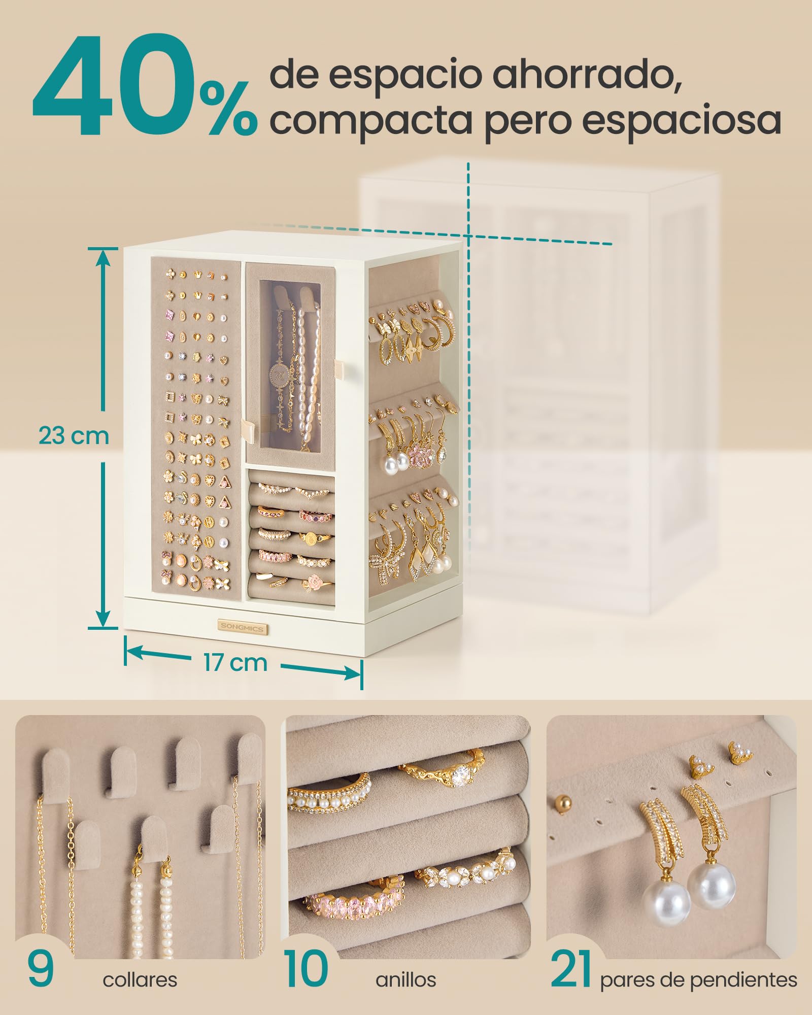 SONGMICS Caja de Joyería Giratoria 360°, con 4 Cajones