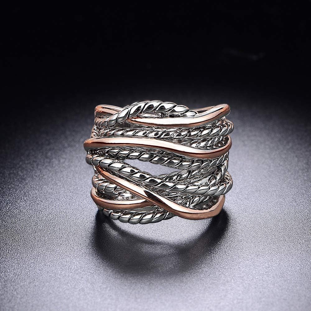 Mytys Wide Band Rings Twisted Rope Ring Two-Tone Mixed Metal Braided Statement Rings Fashion Jewelry for Women - Image 6