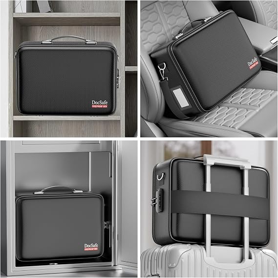DocSafe Fireproof Document Box with Lock, Hard Case File Organizer with Accordion File Folder, Fireproof Water Resistant Safe Box Home Office Travel Storage for Important Documents Laptop Black | Fire and Water Resistant Safe Box,File Organizer,Multi-Pocket,Home Office Travel Storage for Important Document,Laptop,Black