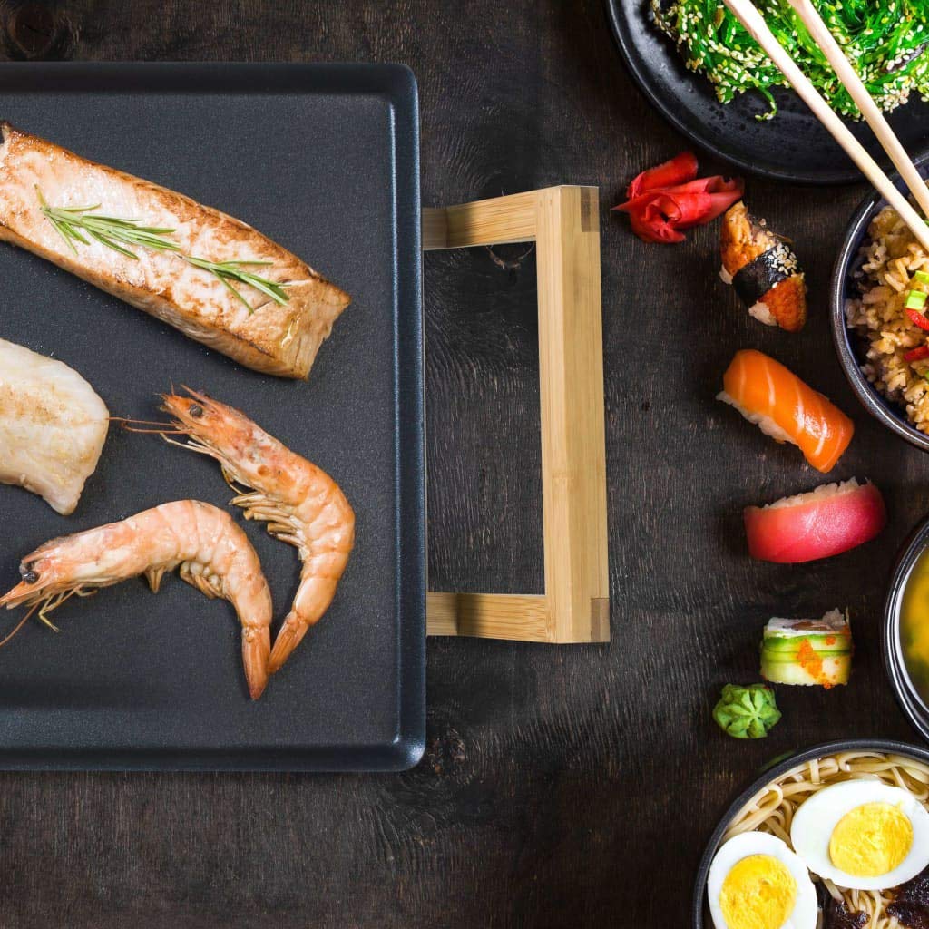 Bestron XXL Plancha electrica para cocinar en diseño ASIA, plancha cocina con revestimiento antiadherente, Parrilla eléctrica para hasta 8 personas, 1800 vatios, color: negro