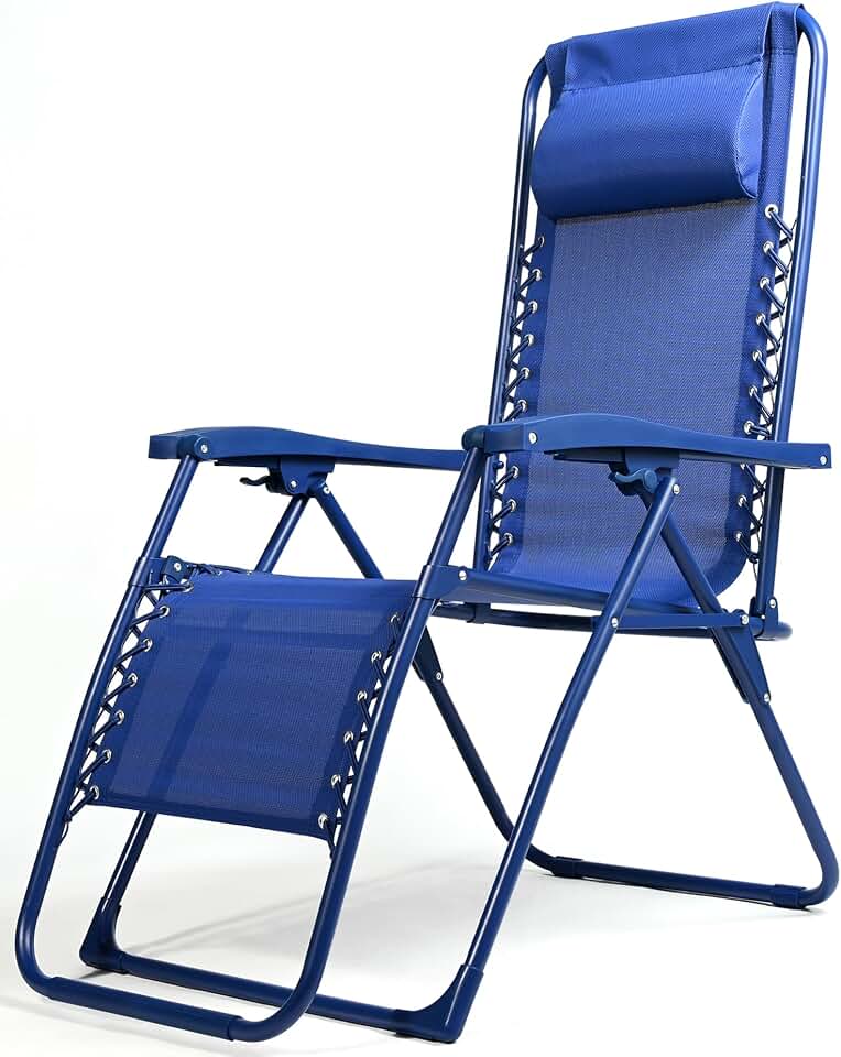 Tumbonas Plegables para Exterior -Diseño de Gravedad Cero para Jardín, Playa, Piscina y Terraza -Construcción en Acero Ligero y Reposacabezas Incluido (Azul)
