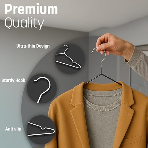 Miniatura 4 de Perchas de metal con revestimiento de goma, paquete de 20 perchas de metal resistentes de alta calidad para ropa, ahorro de espacio para armario,