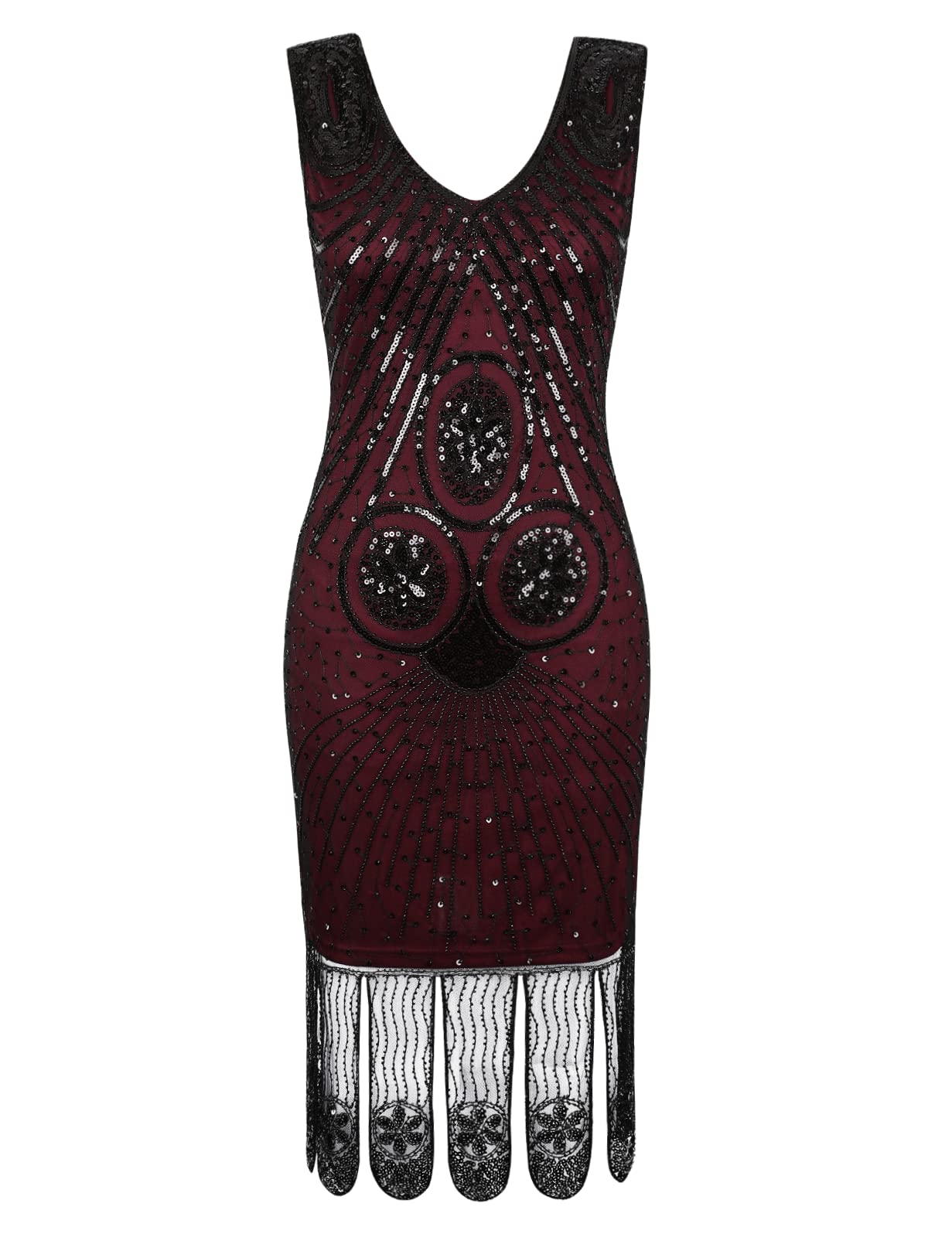 PrettyGuide1920s Dress for Women Gatsby V Neck Sequin Oval Fringe Flapper Dresses Roaring 20s Party