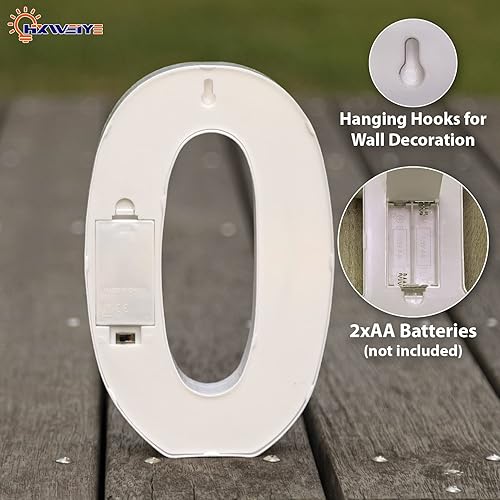 Miniatura 3 de HXWEIYE - Número luminoso 0 con luces LED, diseño de marquesina con 26 letras del alfabeto y 10 números, funciona con baterías, luz cálida blanca