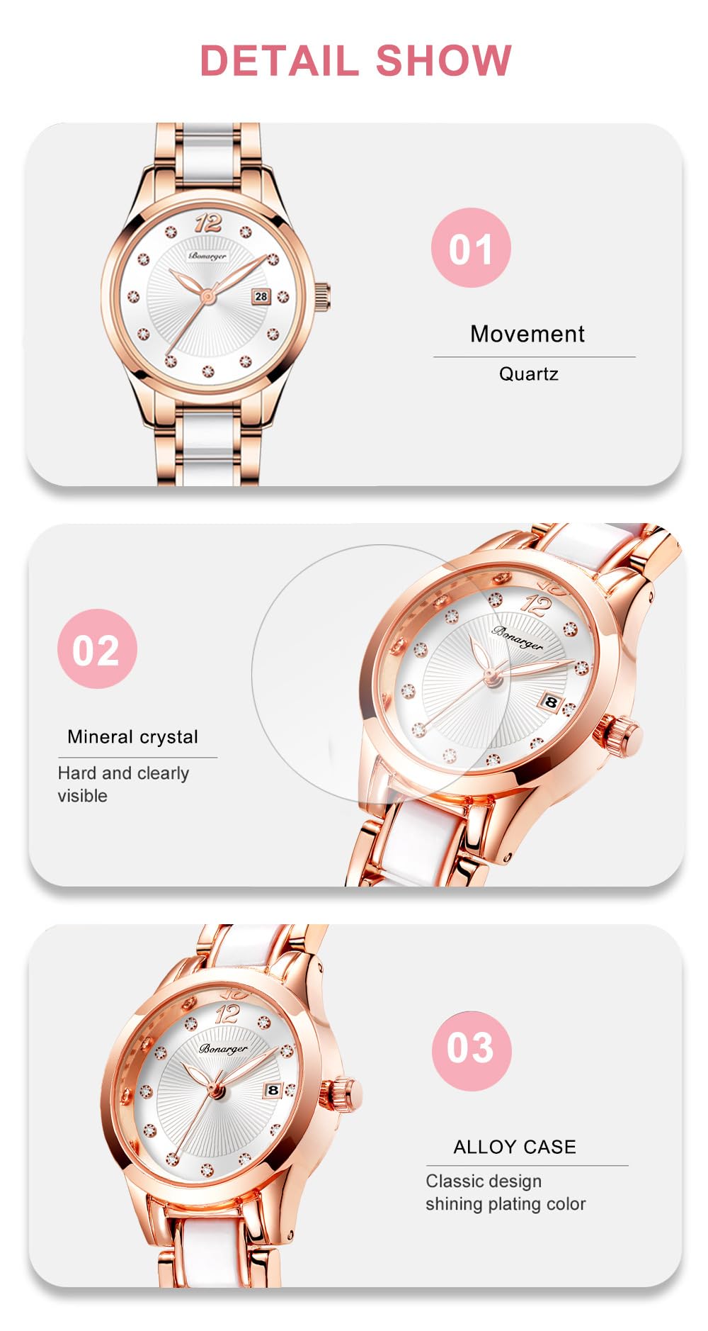 FANMIS Orologio da donna alla moda, lussuoso, con strass, in ceramica, impermeabile, elegante orologio da sera