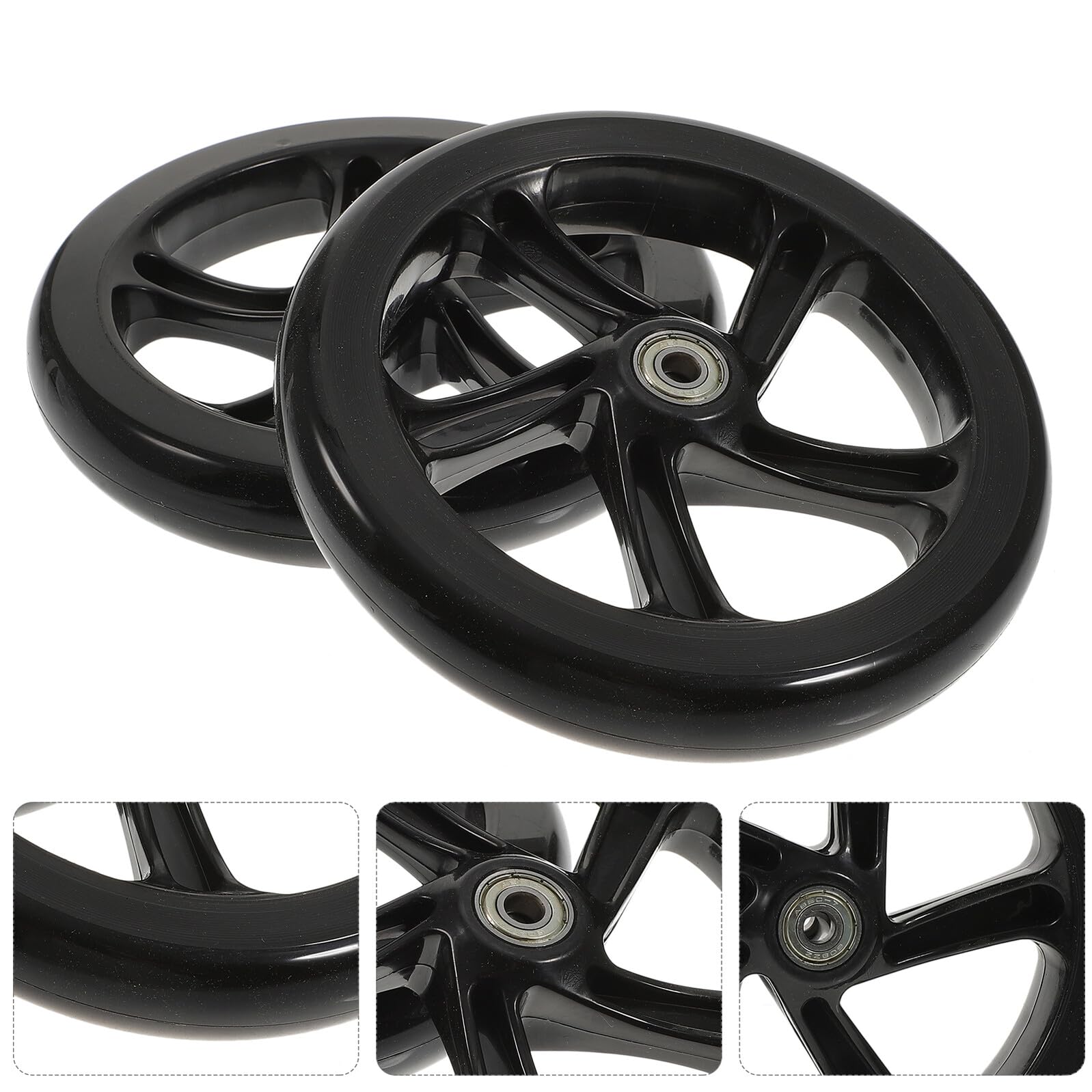 Scooter Räder 180mm PU mit Kugellager, 2 Stück Schwarz