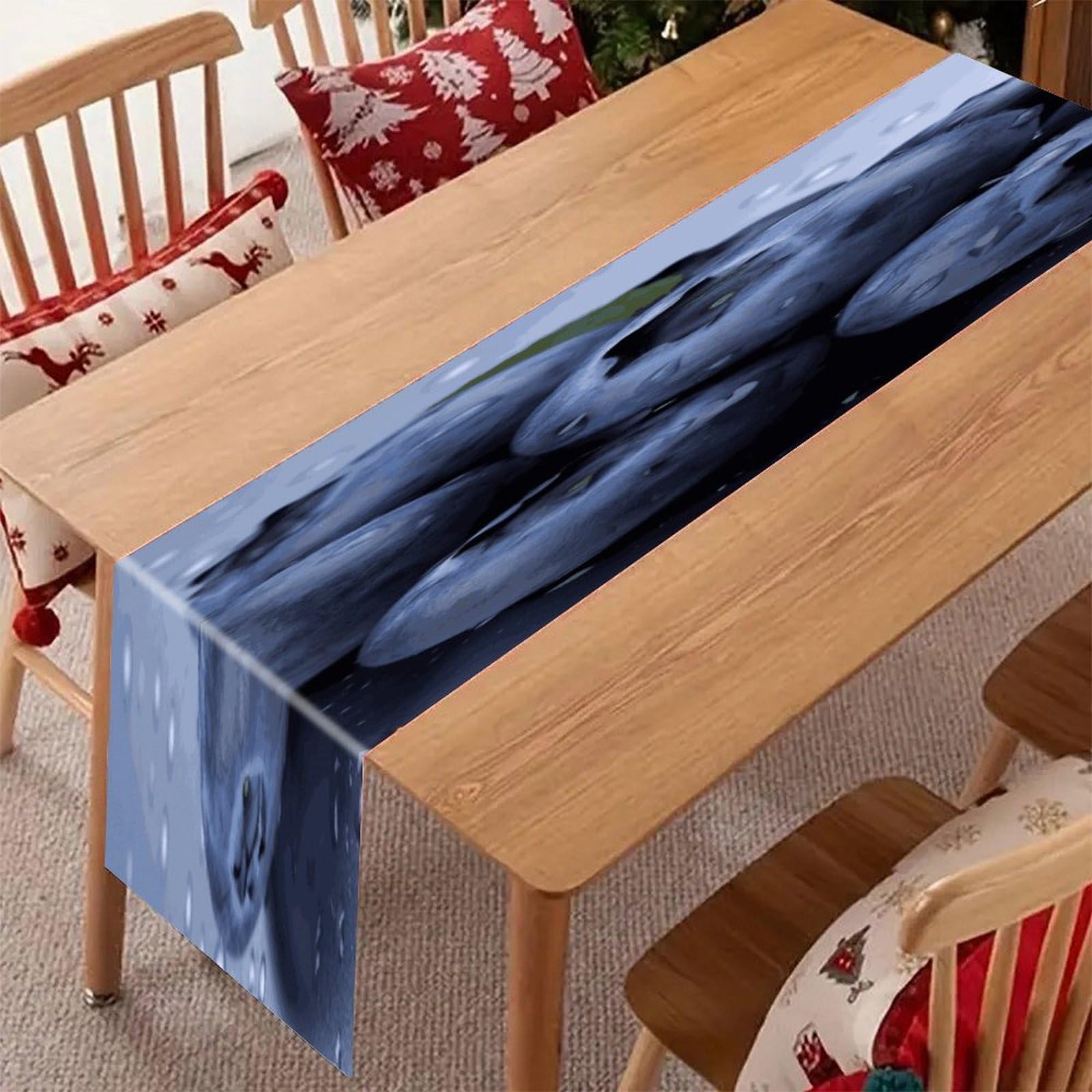 Rustic Linen Table Runner Farmhouse Style Blueberry Table Runners Boho Style Tabletop Collection Home Long Dining Table Decoration for Party Living Room 13" X 71"