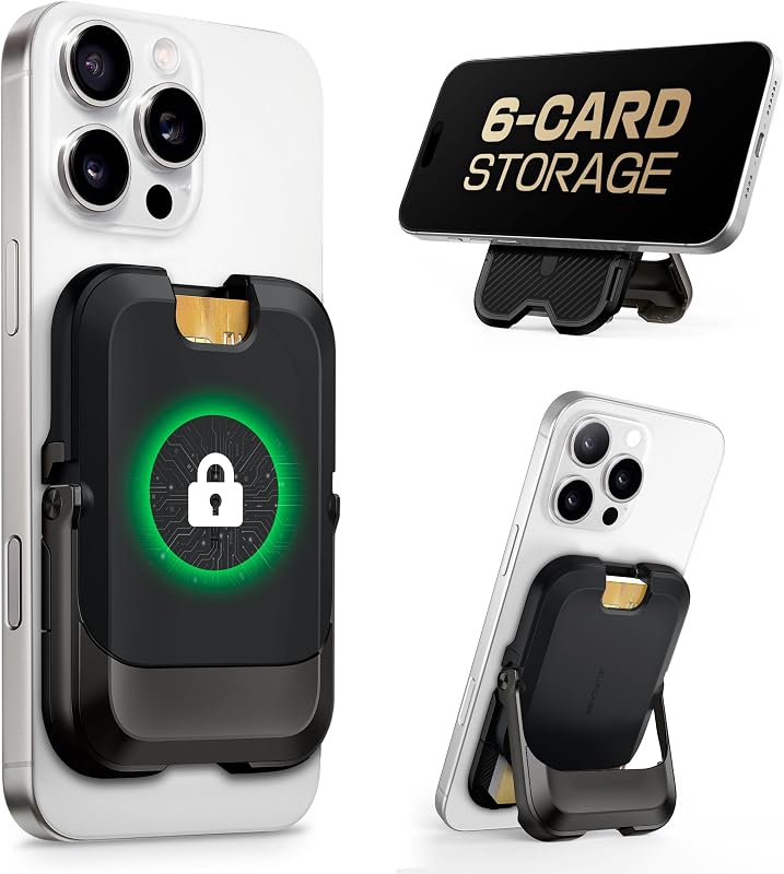 for MagSafe Wallet with Stand, Hold 6 Cards, Carbon Black | RFID Blocking, Strong Magnetic Lock, Magnetic Wallet for Men Women, Phone Stand Card Holder for iPhone 17/16/15/14/13 Series