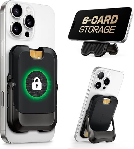 SUPCASE for MagSafe Wallet with Stand, Magnetic Wallet for Men Women, [Hold 6 Cards] [RFID Blocking] [Strong Magnetic Lock] Phone Stand Card Holder for iPhone 17/16/15/14/13/12 Series, Carbon Black