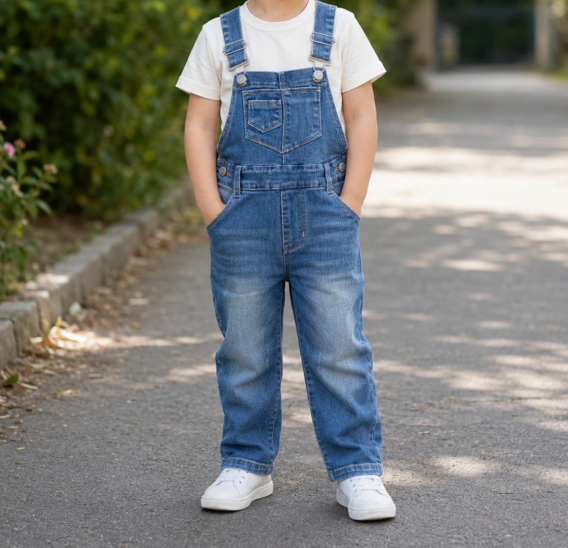 KIDSCOOL SPACE Little Girl Boy Jean Overalls,Toddler Ripped Denim Overall Pants