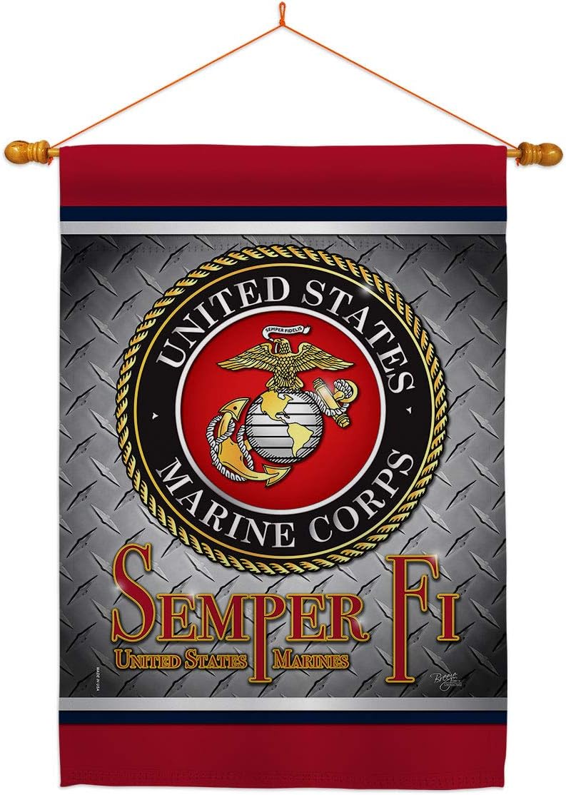 Marine Corps Semper Fi US House Flag Armed Forces USMC United State American Military Veteran Retire Official Small Decorative Gift Yard Banner Double-Sided Made In USA 28 X 40