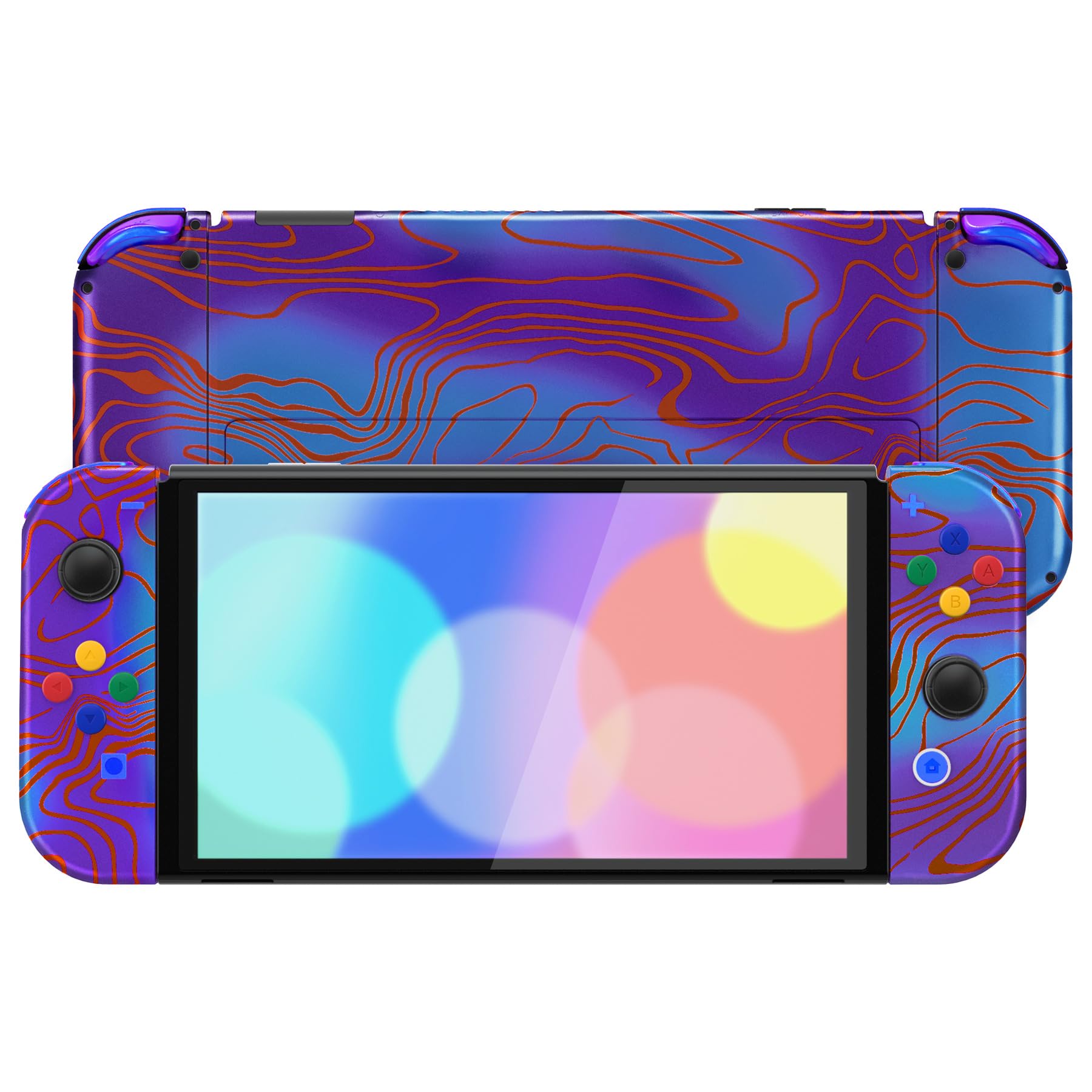 eXtremeRate Cover Tasti Pulsanti Ricambio per Nintendo Switch OLED Console Joycon,Custodia Posteriore Controller Scocca Supporto Shell KickStand per Nintendo Switch OLED-Damascuscamo