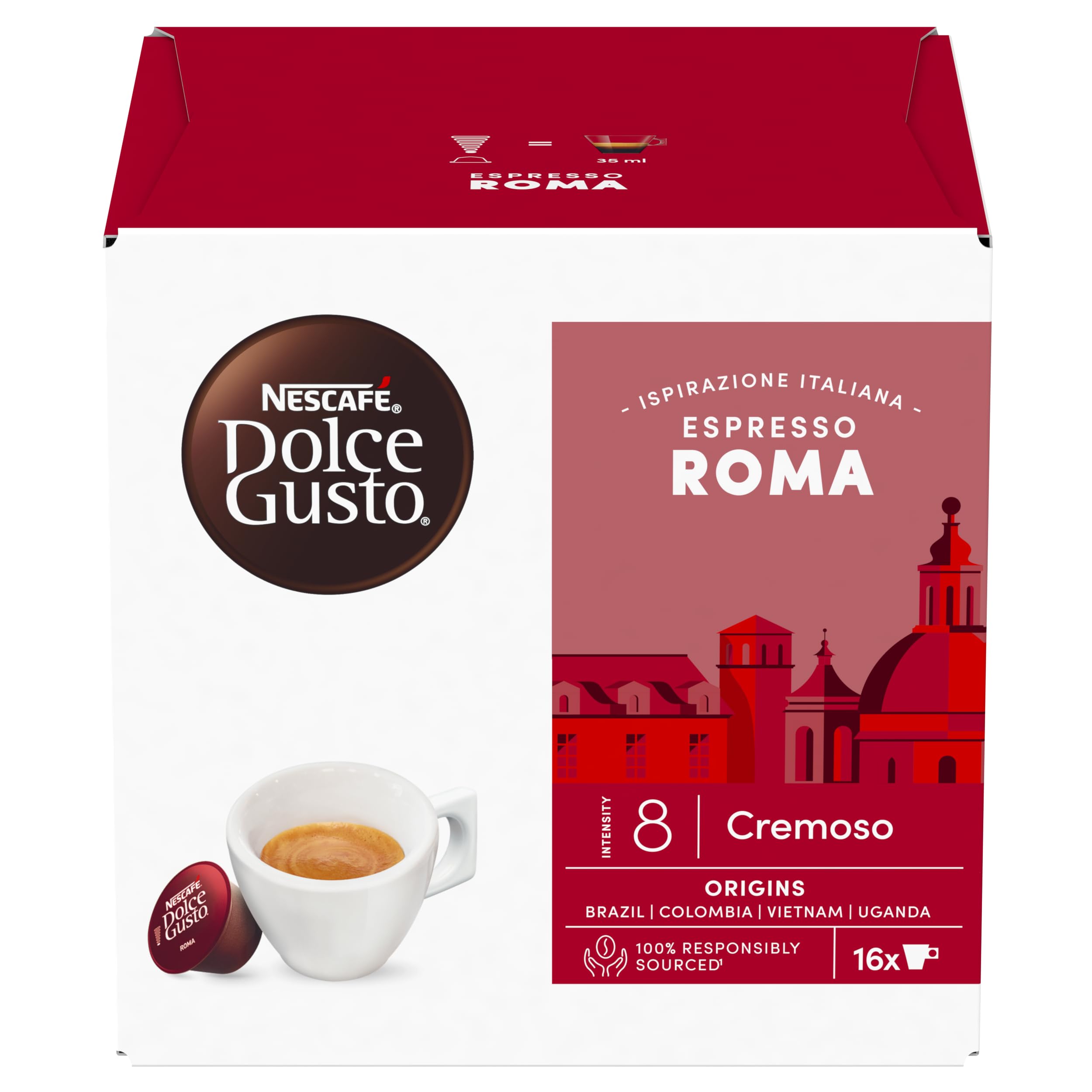 Nescafé Dolce Gusto - Café Espresso Roma, 6 paquetes de 16 cápsulas (96 cápsulas)