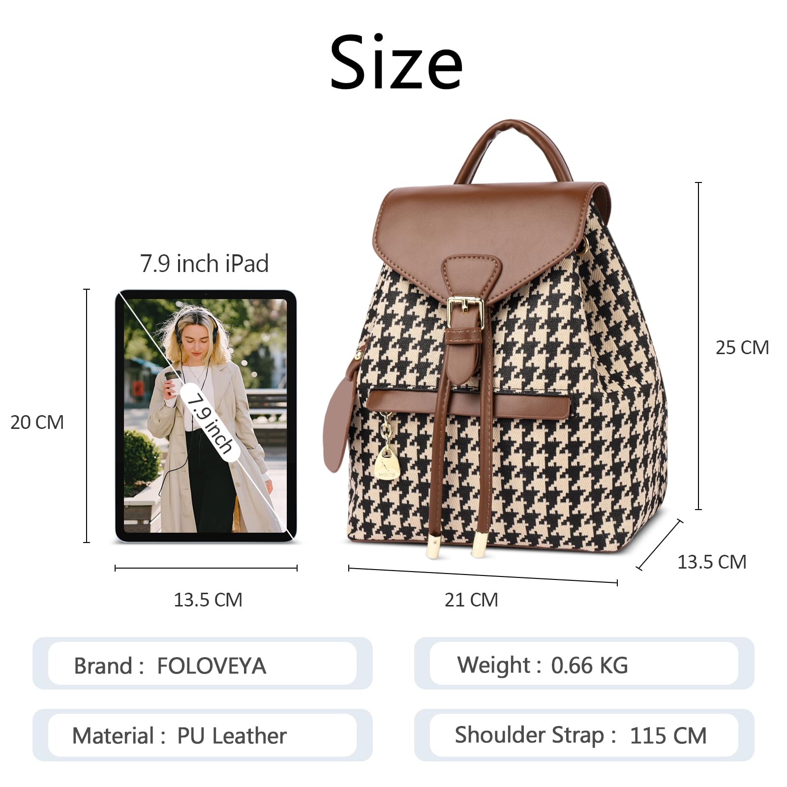 Borsa Zaino Donna Elegante Zainetto Antifurto Impermeabile Daypack Mode Stampa Tracolla Moderno Borse Spalla Mano per Scuola Shopping Università Viaggio Vacanza Lavoro in Pelle PU Marrone