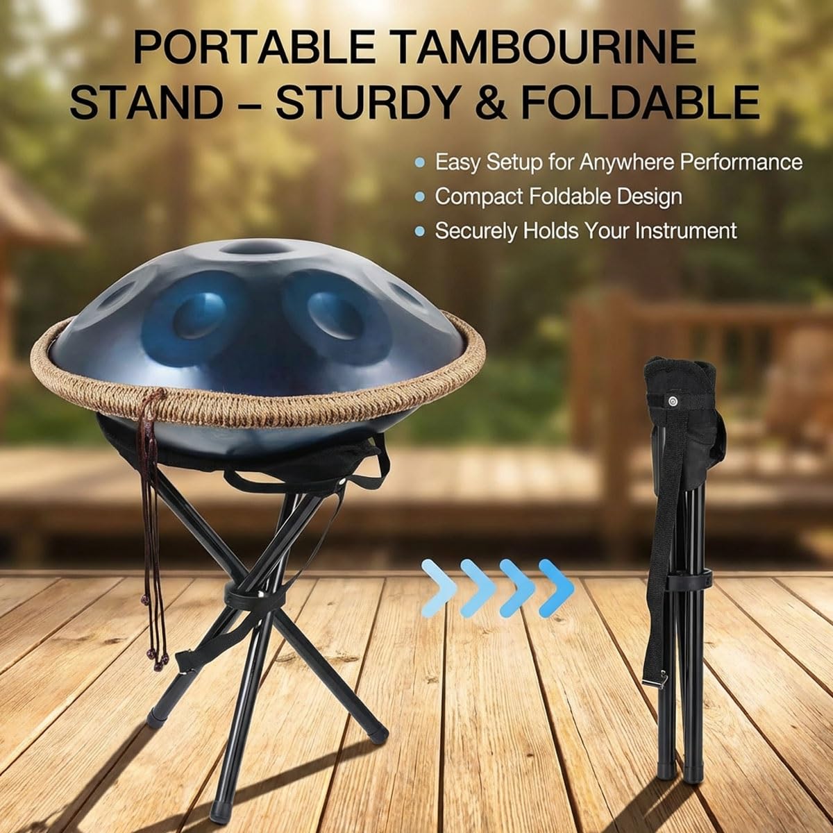 Handpan 432Hz D Minor 9 Note, Tamburo per Meditazione Zen e Guarigione Sonora, Strumento Musicale Etereo per Bagno di Suoni, Kit Completo con Treppiede e Borsa(Blu,432HZ/9Note)