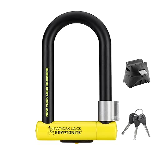 Kryptonite New York Diamond Bike U-Lock, Angle Grinder Resistant Heavy Duty Anti-Theft, Sold Secure Diamond 26mm Shackle with Mounting Bracket and Keys, Ultimate Security for Bicycles E-Bikes Scooters