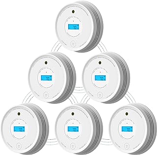 Smoke Carbon Monoxide Detector, AEGISLINK Interlinked Combination Smoke CO Alarm, Battery Powered, Wireless Interconnected, Digital Display, SC-RF220, 6-Pack