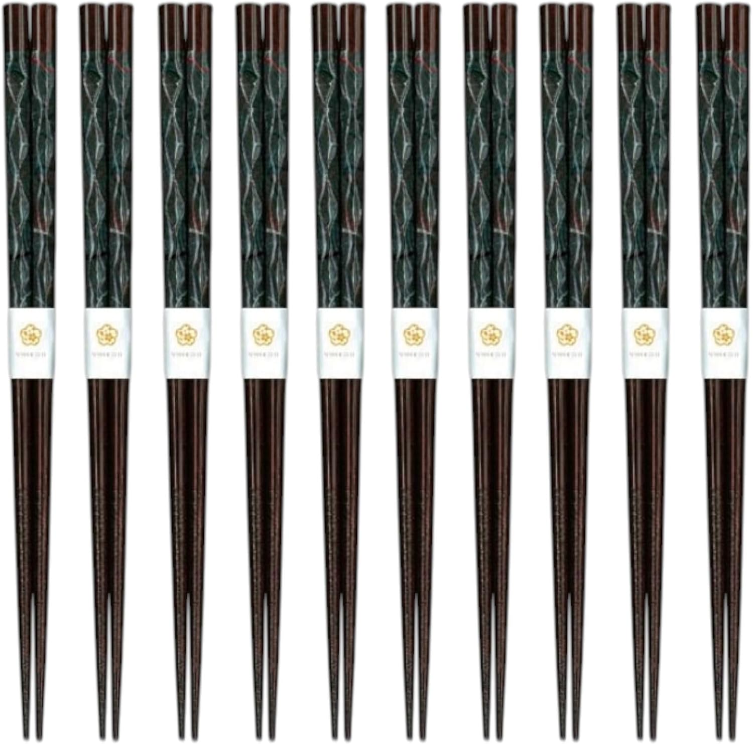 J-kitchens Chopsticks Set of 10 Pairs, For Lunches, Picnics, Excursions, Sports Events, Guests, Entertaining, Wooden, Washi, Waterfall Thread, Gray, 9.1 inches (23.0 cm), Dishwasher Safe, Made in