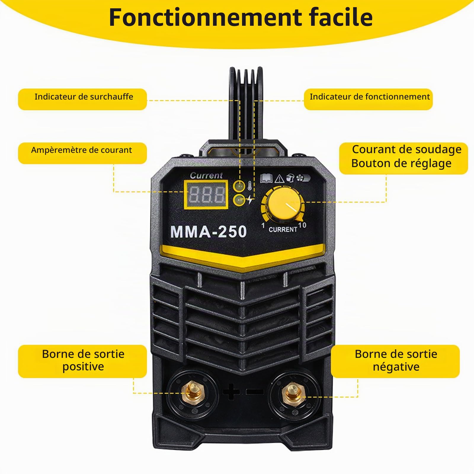 Poste à souder à électrodes 250 A IGBT Inverter – Mini poste à souder 220 V, CC portable avec écran LED, Arc Force, démarrage à chaud et anti-collage pour bricolage