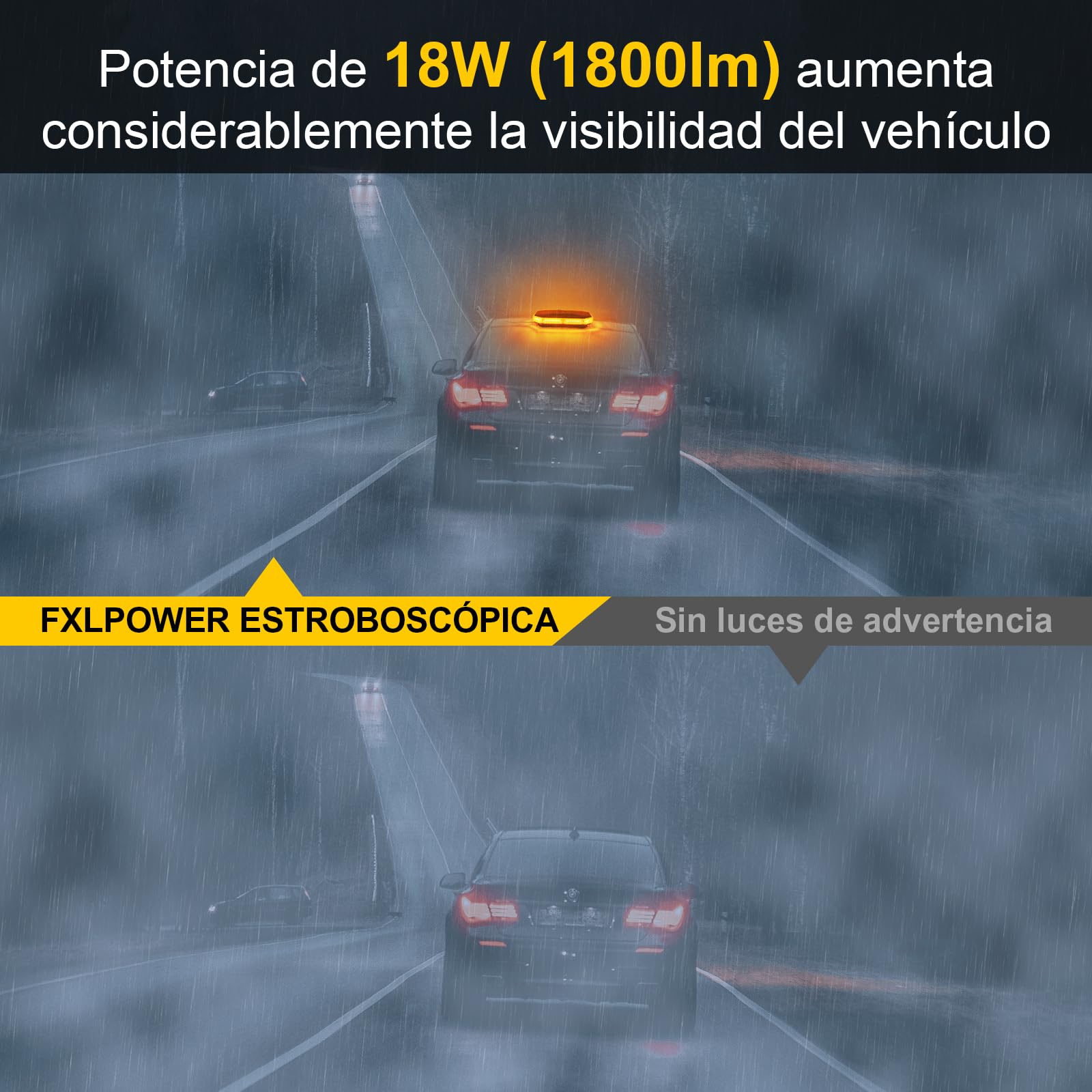 Luz LED Estroboscópica, 12V-24V, Base Magnética, Amarillo | Cable de 4,8m con Mechero, para Tractor, Camión, Grúa y Furgoneta, 20 Modos con Memoria, Impermeable IP65