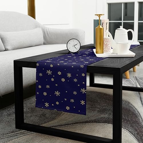 Miniatura 5 de Camino de mesa de Navidad de copo de nieve azul de 90 pulgadas de largo, bufandas de vestido de granja, diseño de copo de nieve de invierno amarillo