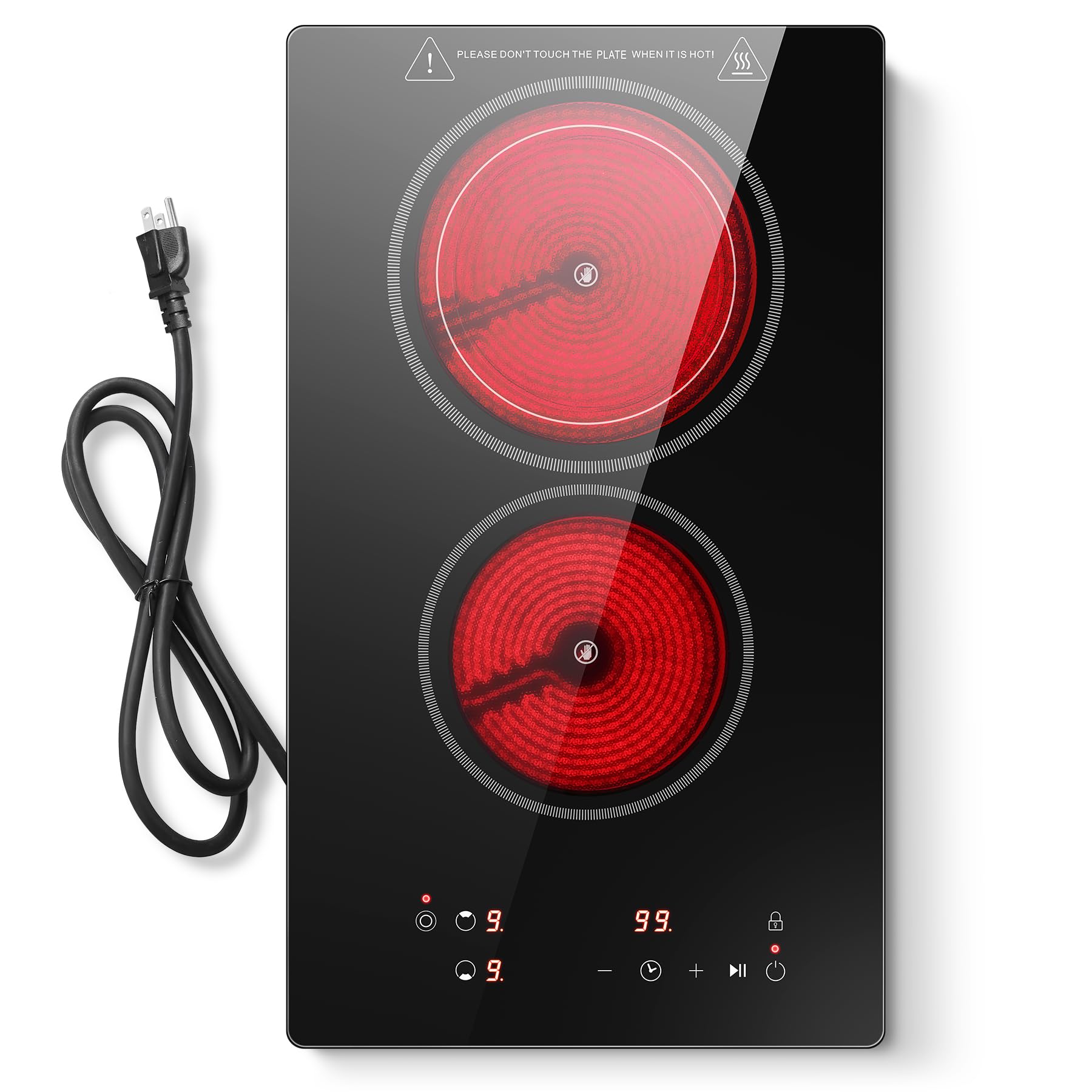 SNDOAS 2 Burner Electric Cooktop 1800W, Built-in/Countertop 2-in-1