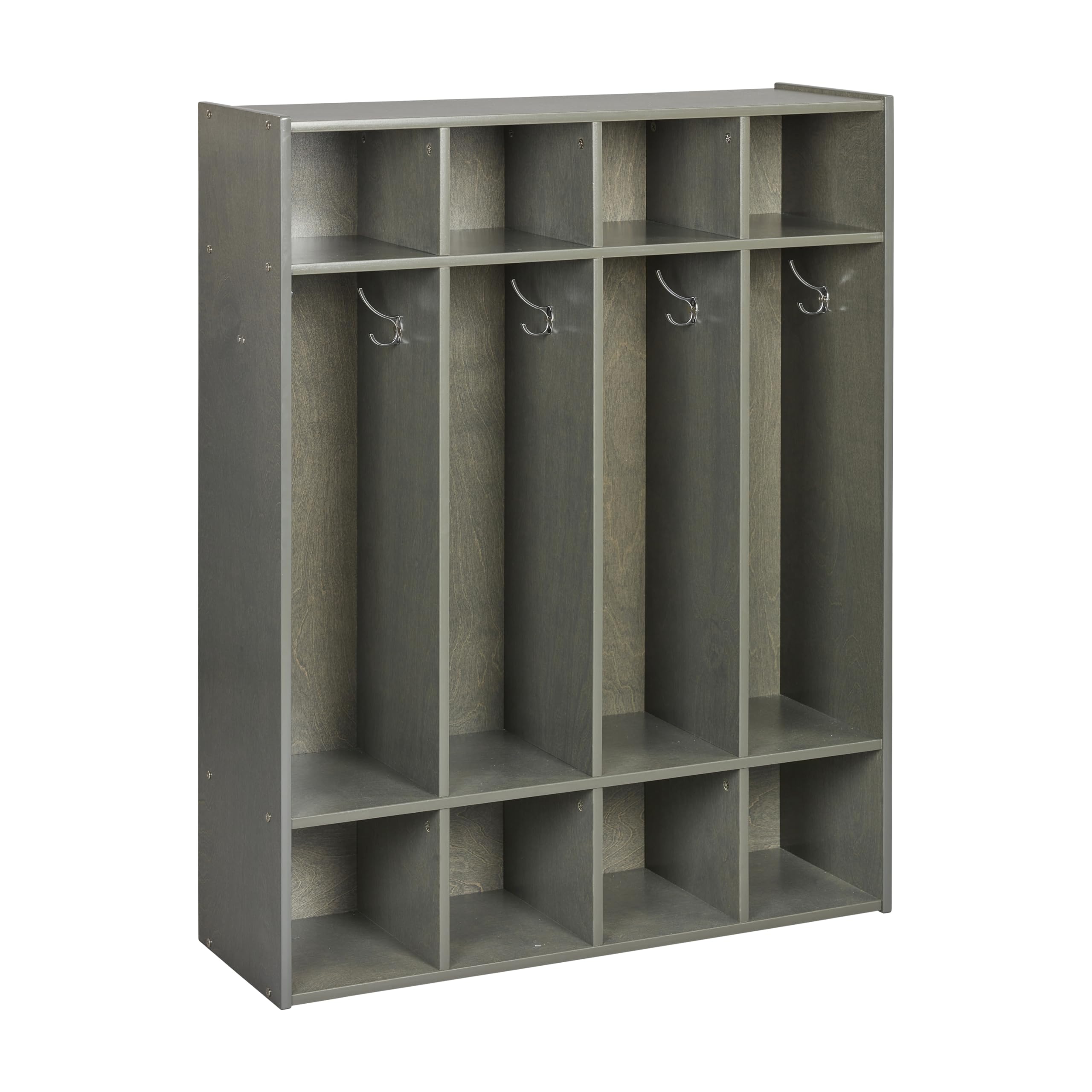 ECR4Kids Streamline 4-Section Coat Locker with Cubby Storage, Classroom Furniture, Grey Wash