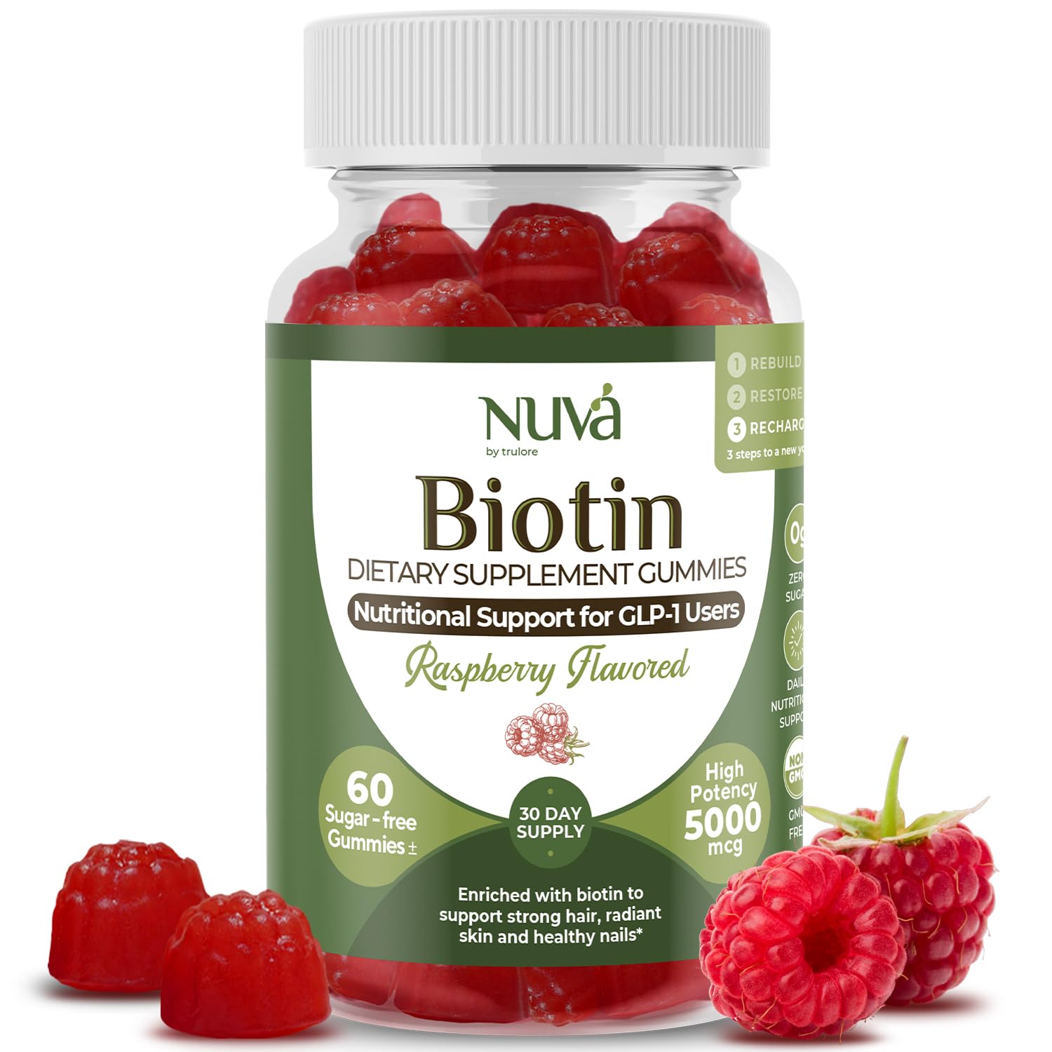 NuVa by Trulore Biotin Gummies 5000 mcg, Zero Sugar, 60 Gummies
