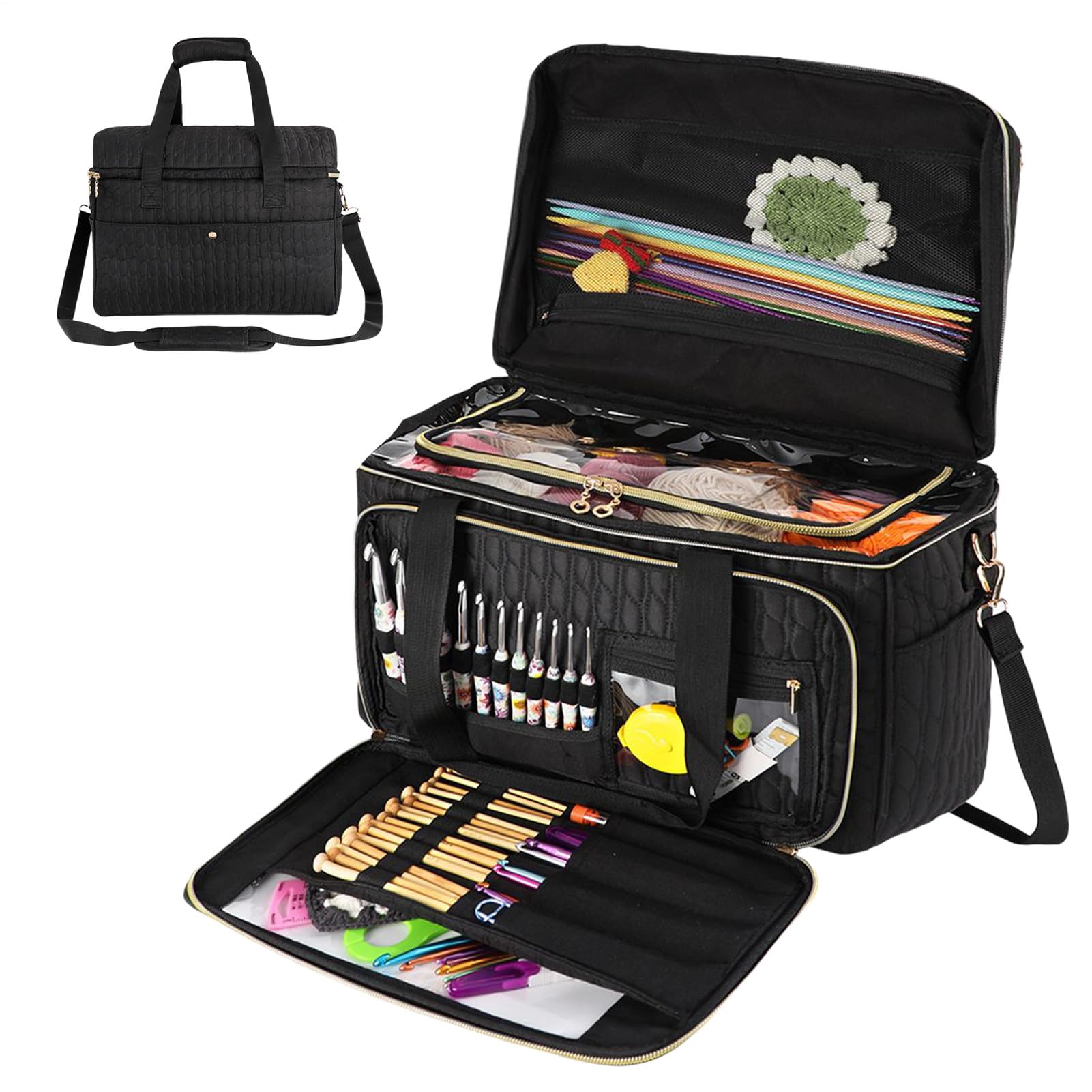Organizzatore per Lavori all'Uncinetto Grande Organizer con Scomparti | Borsa da Viaggio per Uncinetto, Cucito e Riposto per Donne, Mamme, Appassionate di Fai da Te, Ferri, e Trasferte