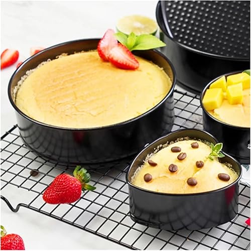 Miniatura 4 de Juego de moldes redondos con revestimiento antiadherente con placa inferior extraíble y forma de corazón, moldes para tartas de queso (9 pulgadas
