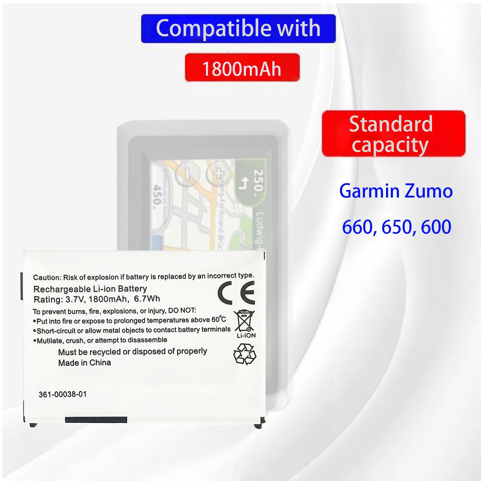 361-00038-01 batería de repuesto compatible con Garmin Zumo 660, 650, 600