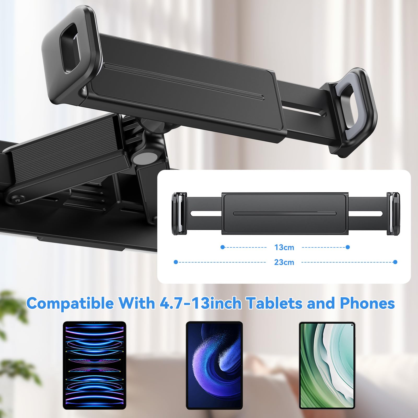 aceyoon Supporto Tablet Muro, Porta Tablet Parete Rotazione a 360°, Compatibile iPad Galaxy Tab Surface Pro, Tablet 4.7-12.9 Pollici Nero