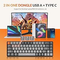 Vista 3 de MAGIC-REFINER RK68 Teclado mecánico inalámbrico 60%, Bluetooth 5.02.4GHz con receptor 2 en 1 de modo dual, teclado ergonómico compacto de 68 teclas