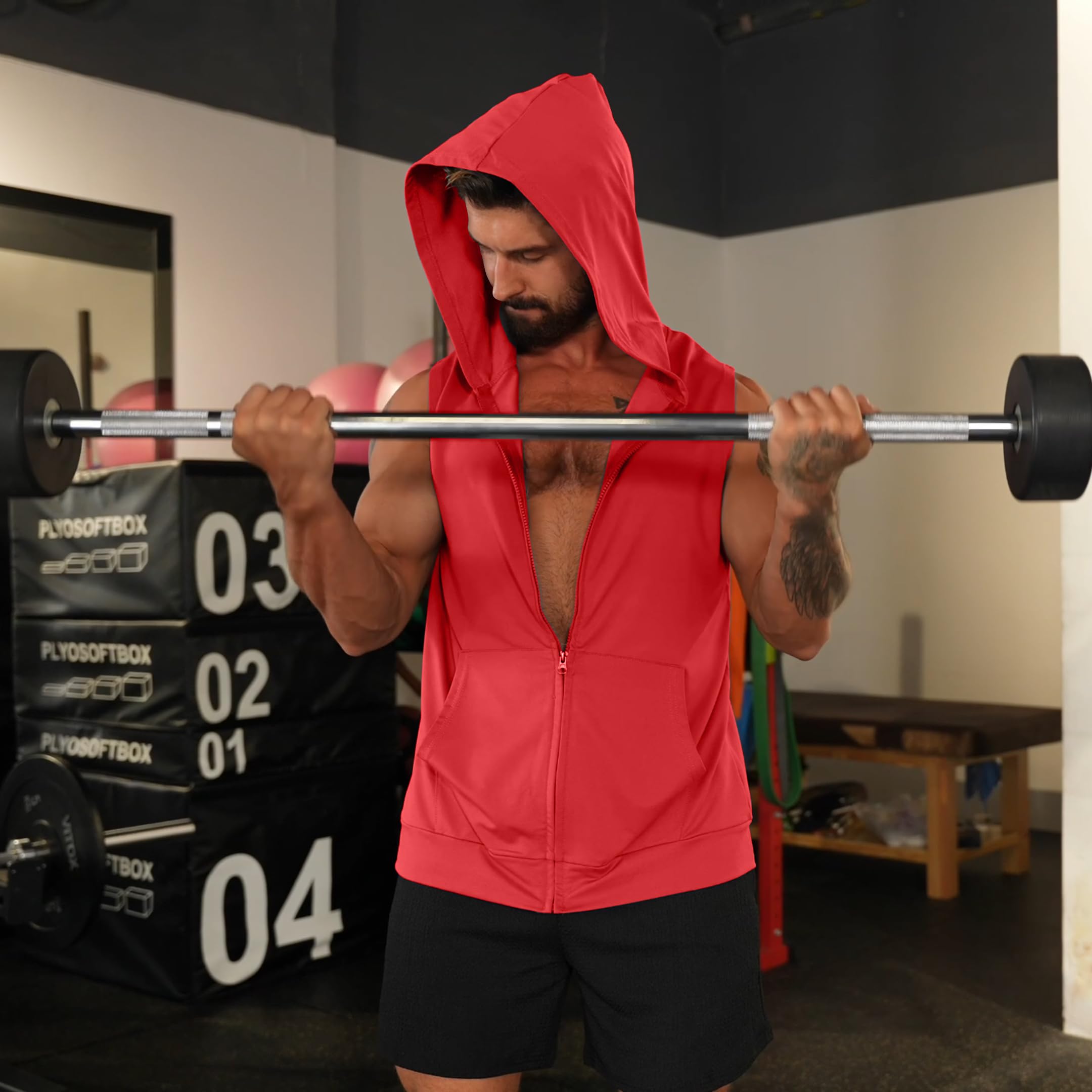 Canotte da allenamento da uomo con cappuccio con zip fino senza maniche palestra camicie bodybuilding felpe con cappuccio muscolo tagliato maglietta