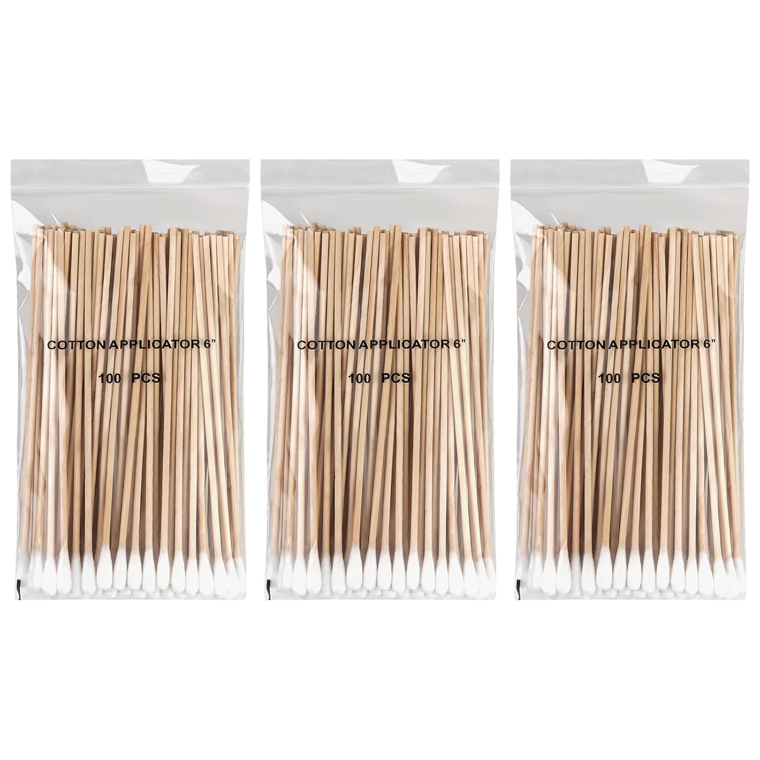 Vaincre 300PCS Long Cotton Swabs - 6 Cleaning Cotton Swab Buds with Wooden Sticks Microblading Eyeshadow Tip Applicators