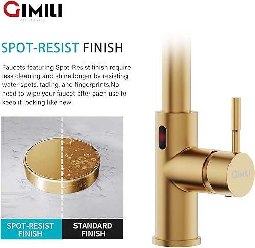 Miniatura 4 de GIMILI Grifo inteligente para fregadero de cocina sin contacto con rociador extraíble con sensor de movimiento manos libres grifo de cocina de una