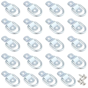 MANCHAP 20 PCS 1/4 Inch D Ring Tie Down Anchor, Stainless Steel D-Rings, 2400 lbs Capacity Anchor Lashing Ring Surface/Floor Mount Ring Plate Hooks with Screws for Hauling Cargo, Trailer, Boat, RV