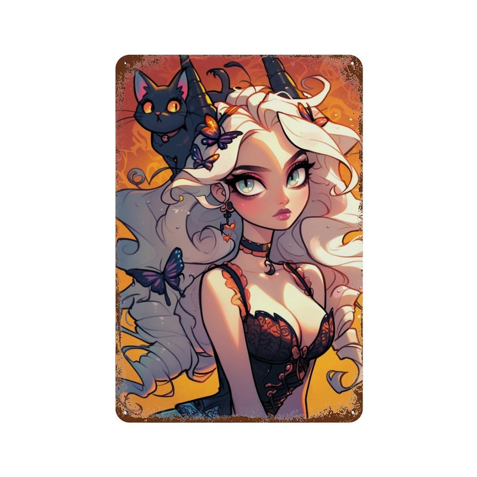 Fantasy Witch Artwork Decorative Tin Sign 11.8"x7.9", Farmhouse Wall Decor for Garage, Bar And Workshop Decor