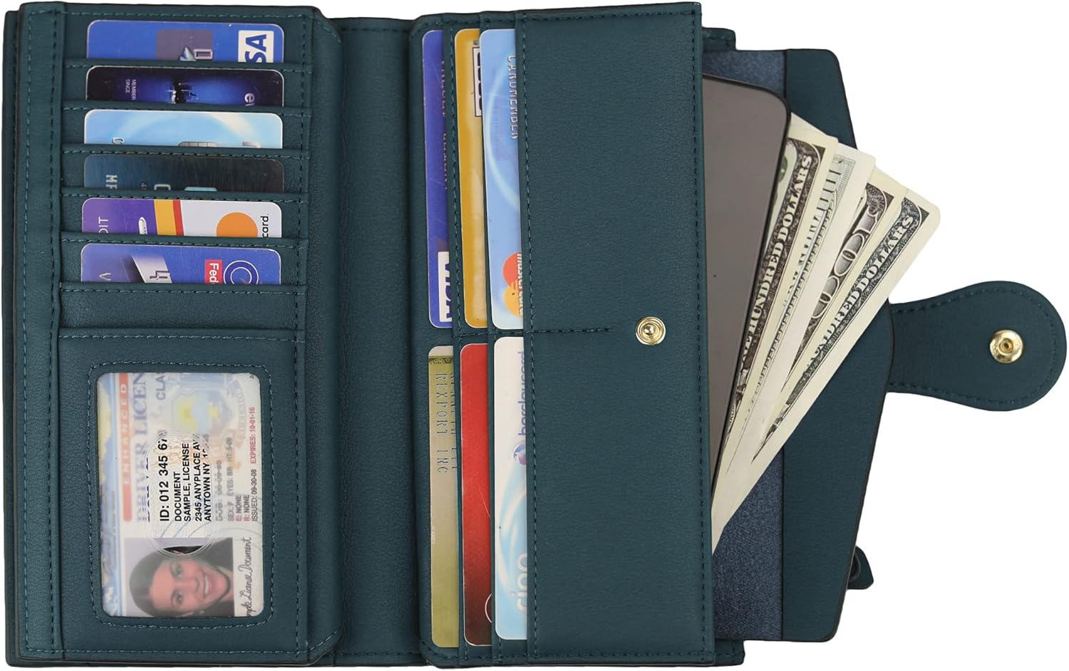 Travelambo Women's Wallet RFID Blocking Trifold Clutch Large Capacity Credit Card Holder Travel Purse - Image 2