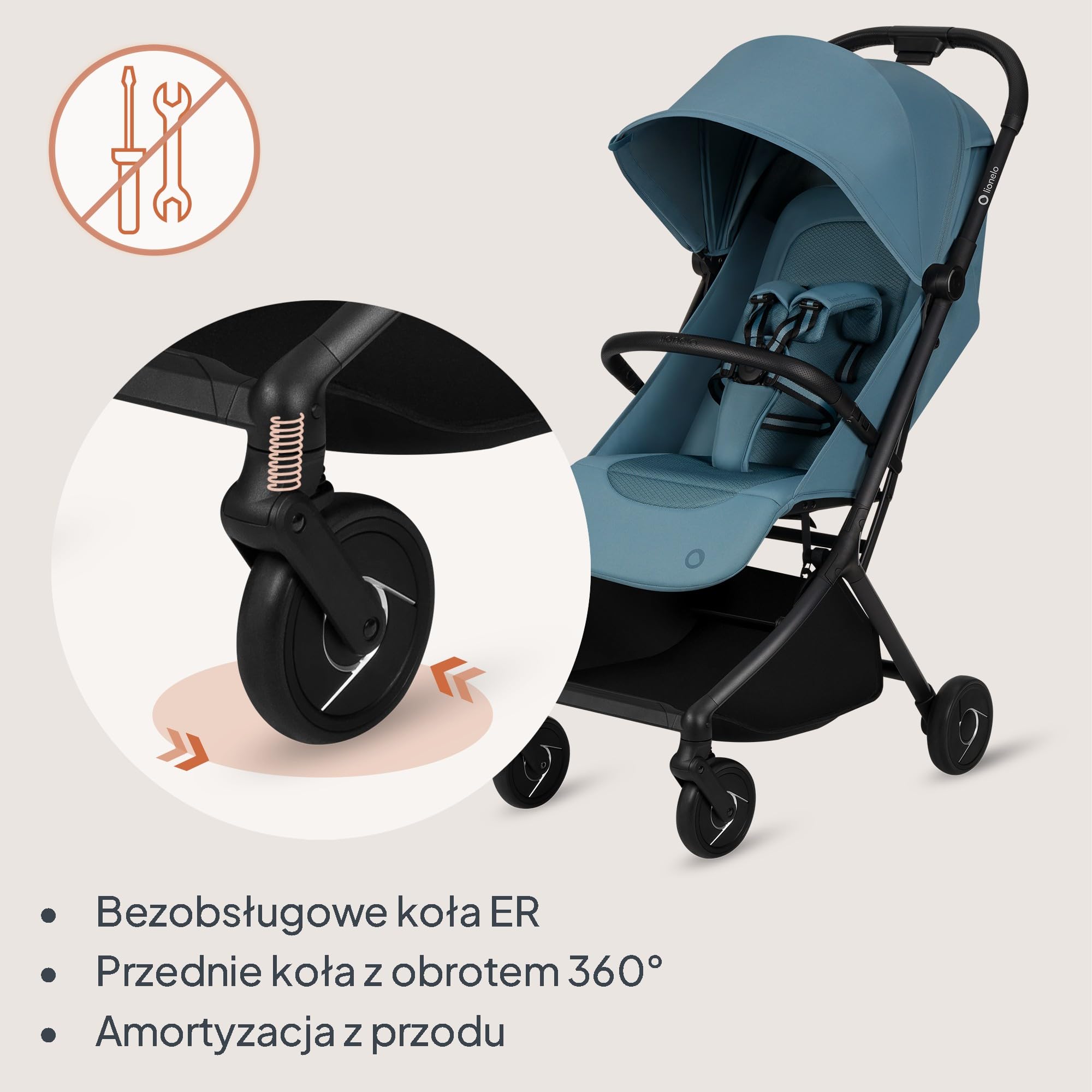 Lionelo Sia wózek podróżny ultralekki i ultra kompaktowy, składany, 5,9 kg, do 22 kg, od 6 miesięcy do 4 lat, pozycja leżąca, zawieszenie, osłona UPF50+, moskitiera, kosz na zakupy 3 kg, uchwyt na