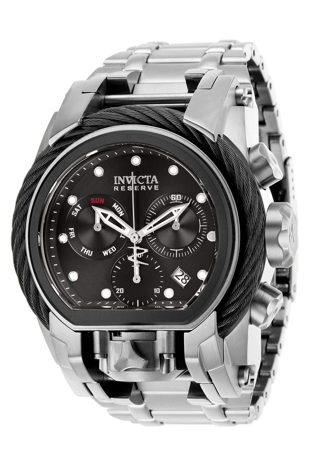Invicta Reserve Mens Quartz 52MM Bolt Zeus Stainless Steel, Black Case Black Dial (Model: 26584)