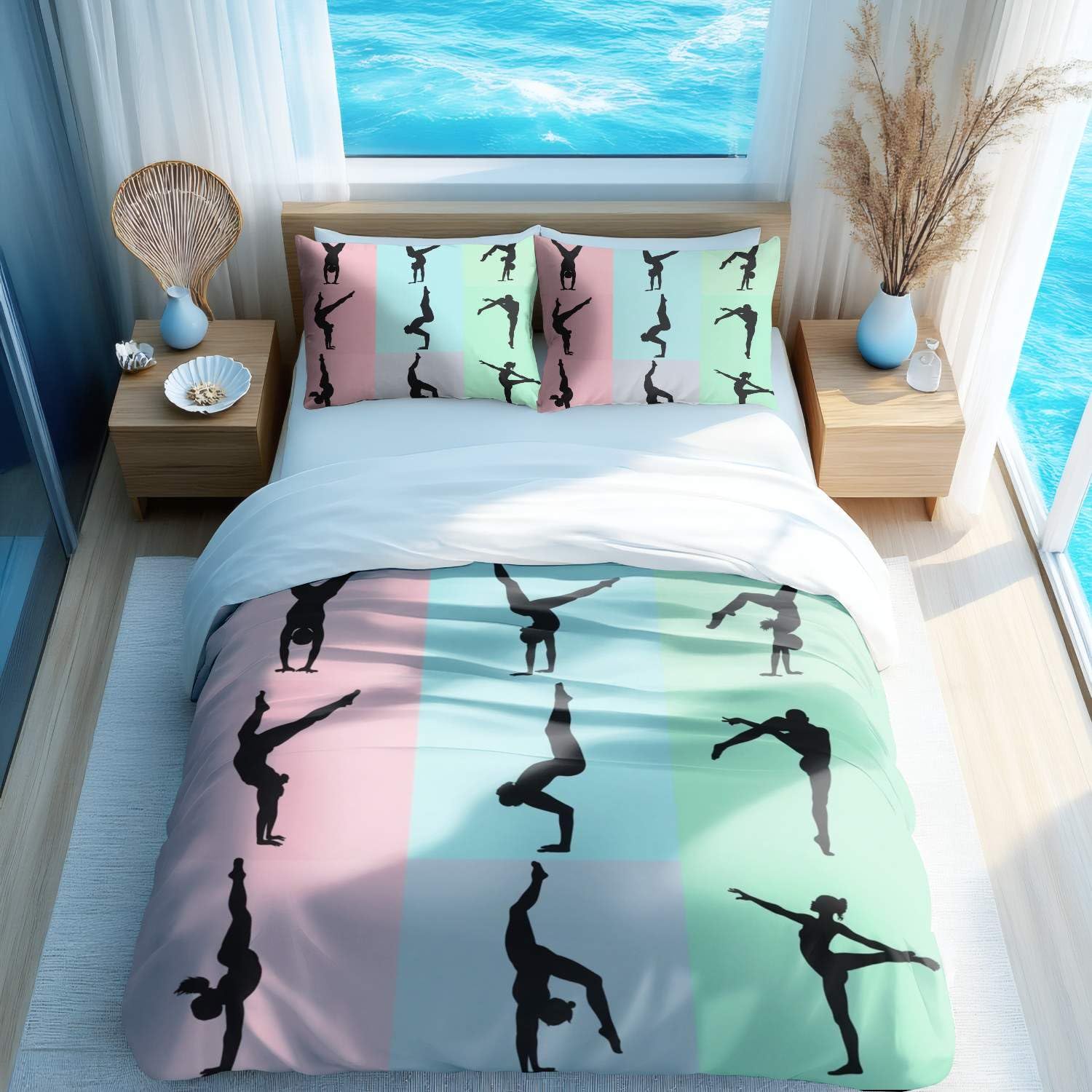 Parure de lit gymnaste avec housse de couette danseuse literie moderne chambre enfant douce