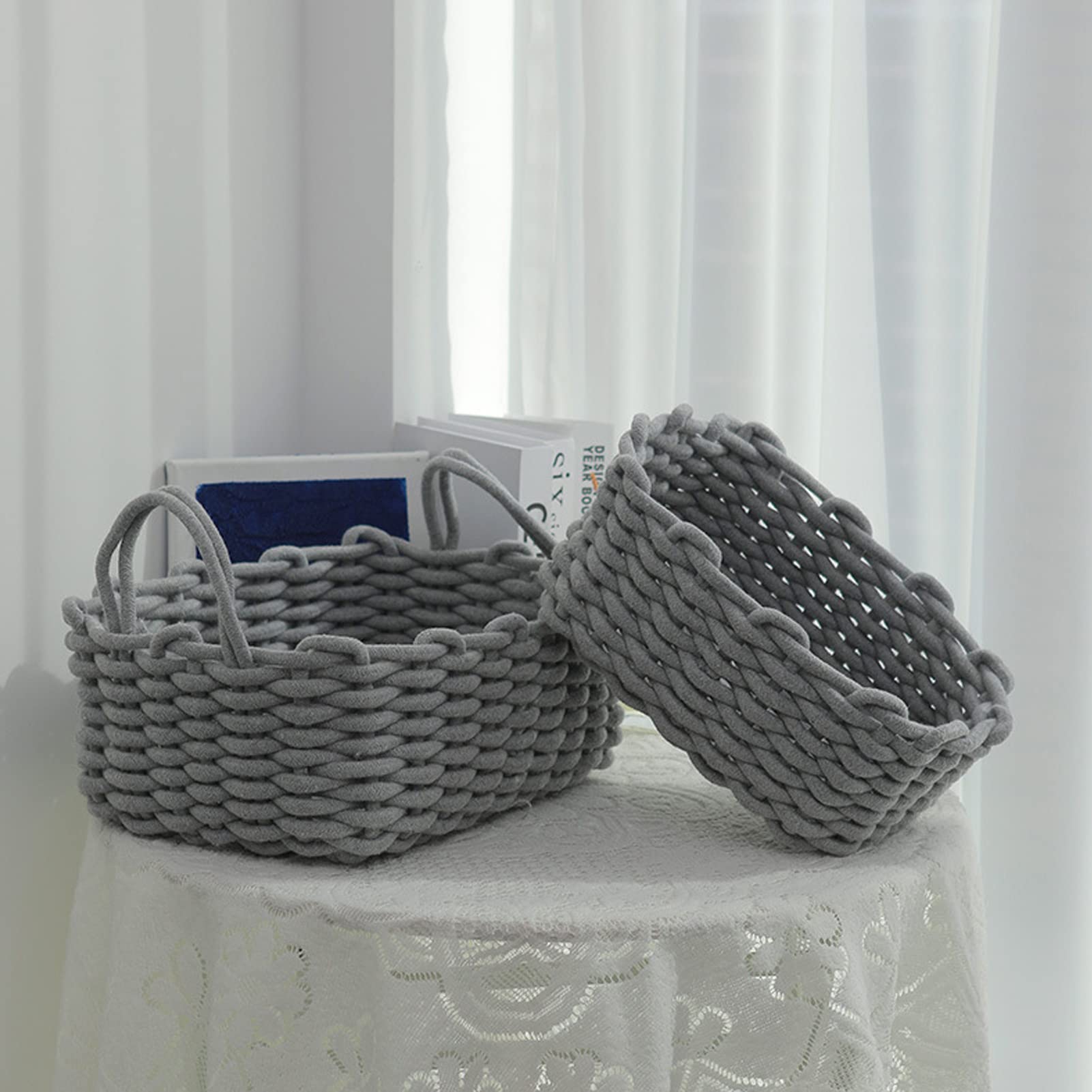 Cesto Portaoggetti in Corda di Cotone, Organizer da Scrivania Lavorato a Mano con Materiale Morbido per Giocattoli e Snack per Bambini (36x25x15 cm/14,2x9,8x5,9 pollici)