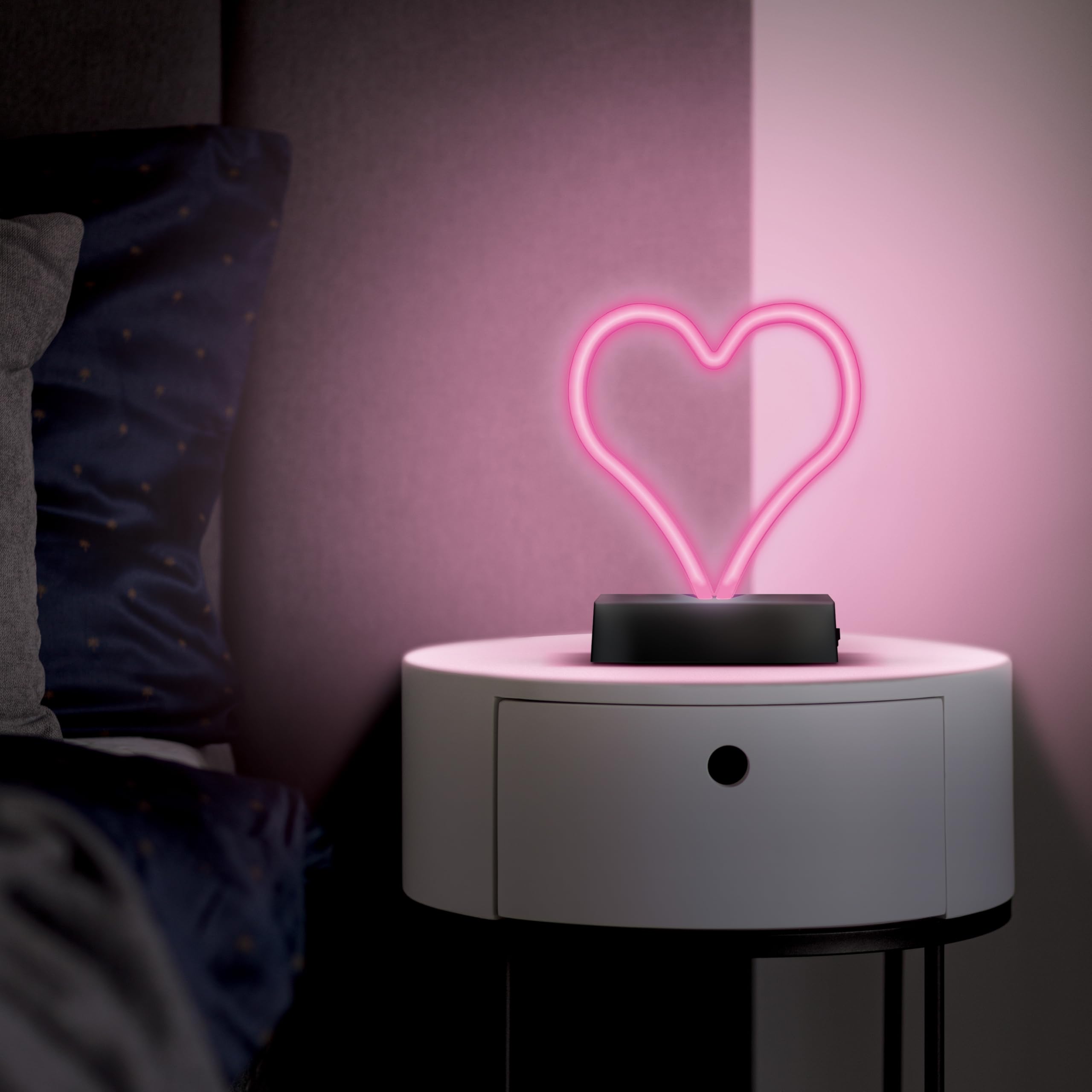 InnoVibe Pink Heart Neon LED Lamp, Battery Powered Neon Table Lamp