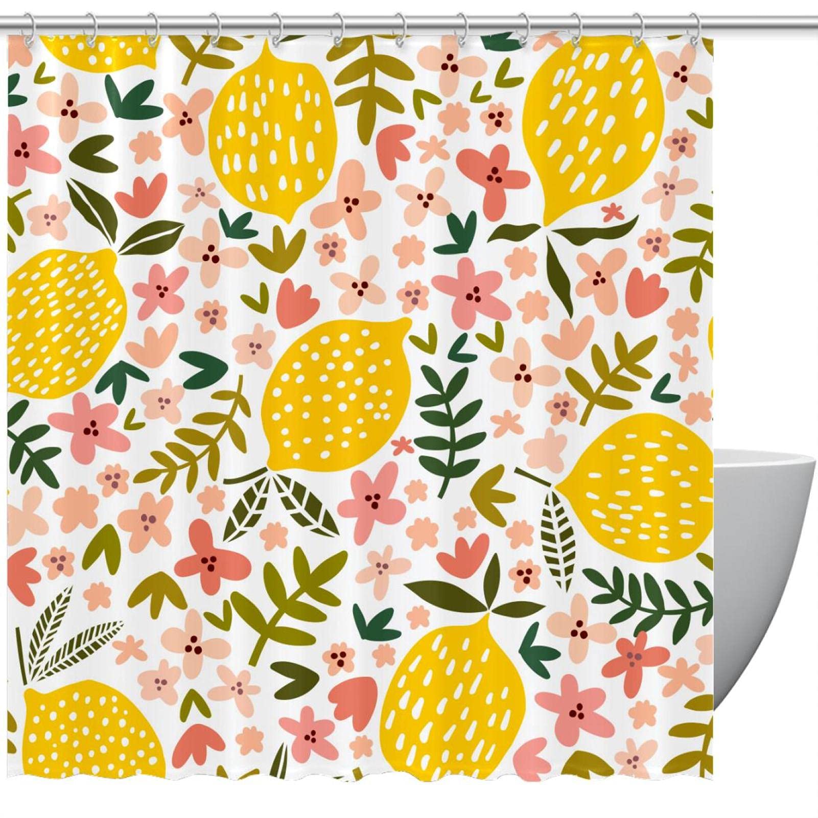 Rideau de douche fruits et citron imperméable avec 12 crochets 168x183 cm