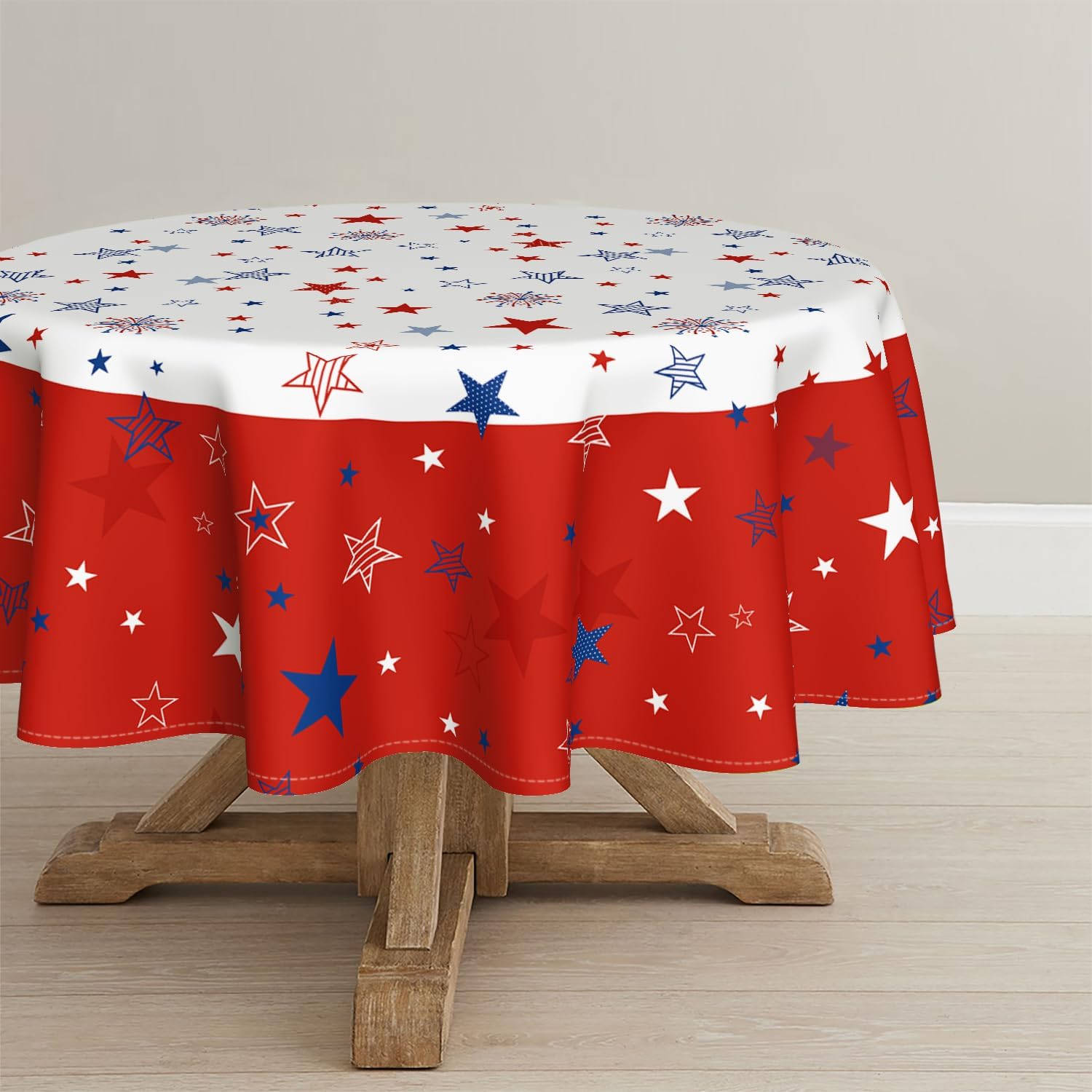 Horaldaily 4th of July Tablecloth 60×120 Inch Rectangular, Red Printed with Stars and Fireworks Table Cover Veterans Day Decorations Patriotic Party Supplies for Home Dining Room Kitchen