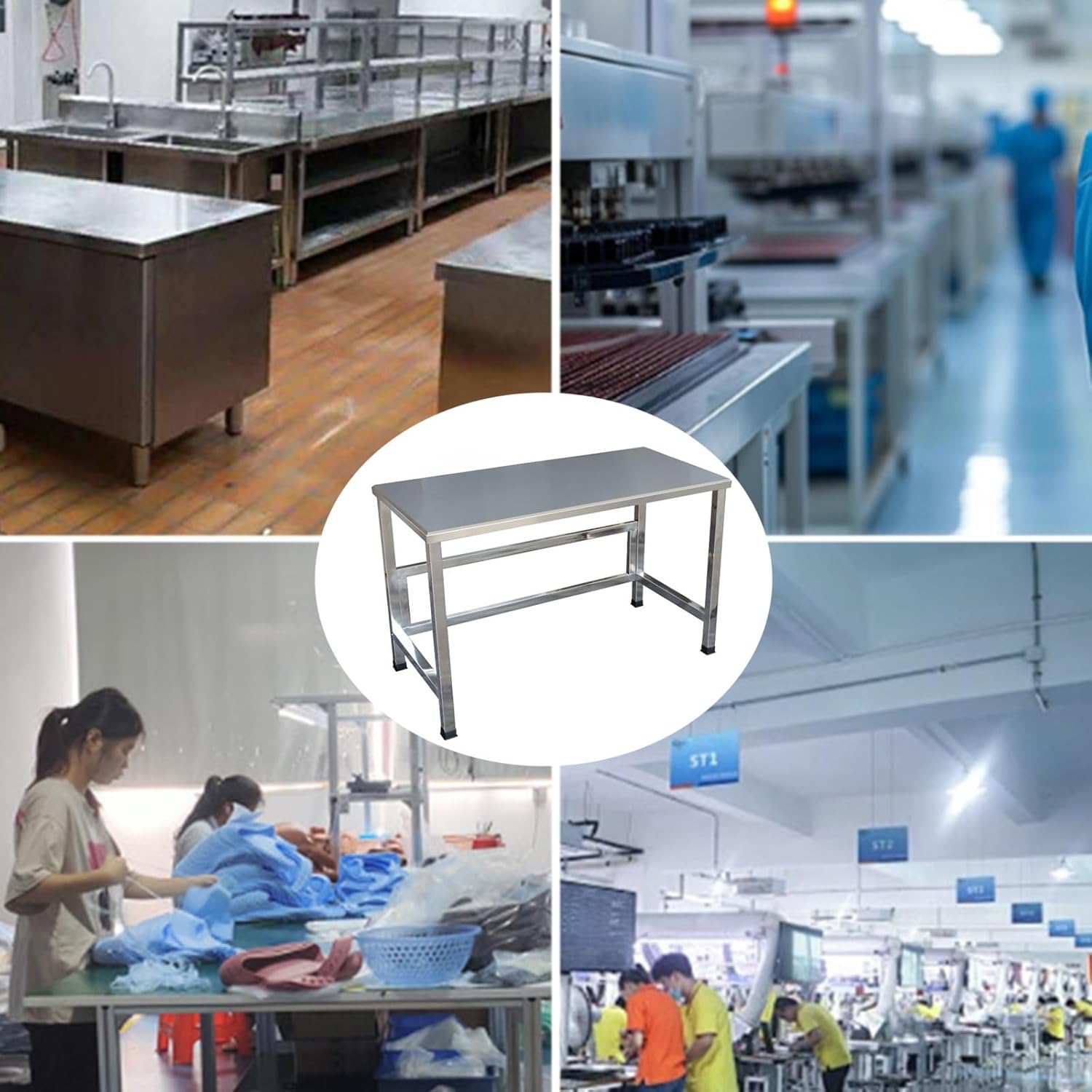 Reinforced Beam Stainless Steel Workbench Kitchen Workstation Worktable Easy Installation Non-Slip Feet Beveled Edge Design Sturdy Structure Metal Packaging Table(60x35x78cm/23.6x13.8x30.7”)