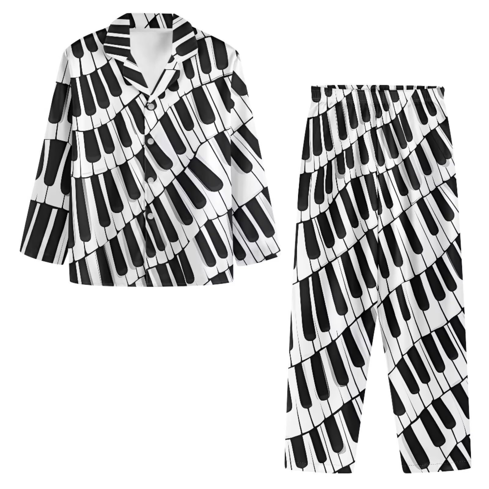 Xoenoiee Pigiama da uomo morbido con colletto dentellato, a maniche lunghe, 2 pezzi, per autunno e inverno, taglie XS-4XL
