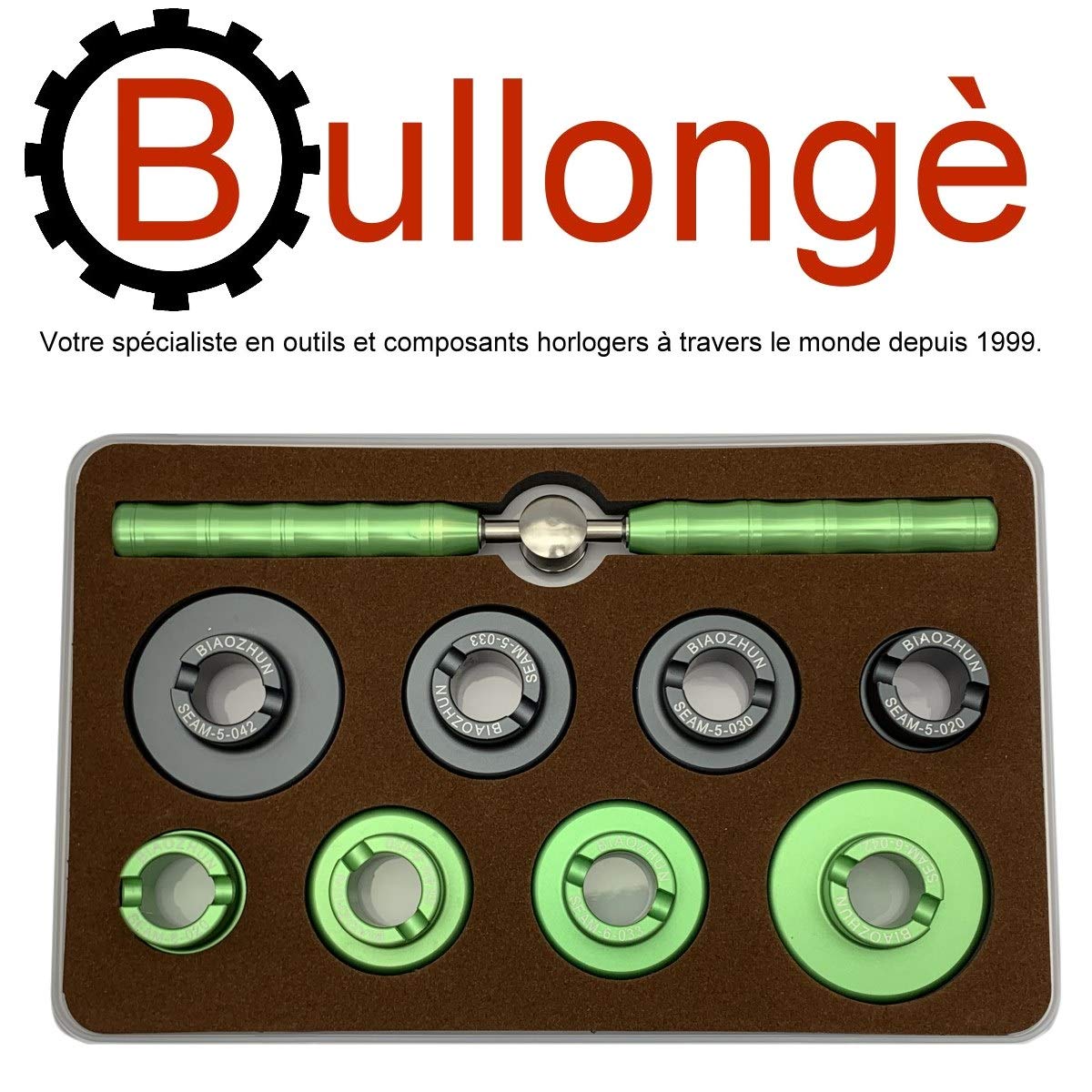 Bullongè PRO-Set OMG-8 mit 8 Gehäuseöffnern für Omega Seamaster Armbanduhren - Uhrmacherwerkzeug